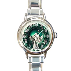 Christmas Wreath Winter Mountains Snow Stars Moon Round Italian Charm Watch