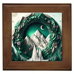 Christmas Wreath Winter Mountains Snow Stars Moon Framed Tile