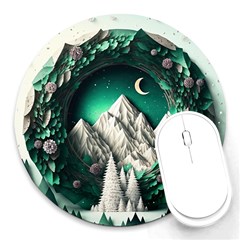 Christmas Wreath Winter Mountains Snow Stars Moon Round Mousepad