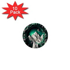 Christmas Wreath Winter Mountains Snow Stars Moon 1  Mini Buttons (10 Pack) 