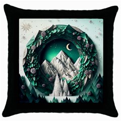 Christmas Wreath Winter Mountains Snow Stars Moon Throw Pillow Case (black)