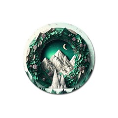 Christmas Wreath Winter Mountains Snow Stars Moon Magnet 3  (round)