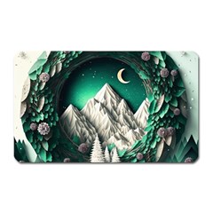 Christmas Wreath Winter Mountains Snow Stars Moon Magnet (rectangular)