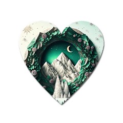 Christmas Wreath Winter Mountains Snow Stars Moon Heart Magnet