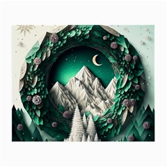 Christmas Wreath Winter Mountains Snow Stars Moon Small Glasses Cloth