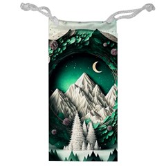 Christmas Wreath Winter Mountains Snow Stars Moon Jewelry Bag