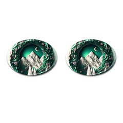 Christmas Wreath Winter Mountains Snow Stars Moon Cufflinks (oval)