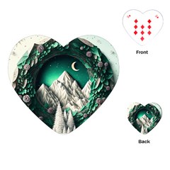 Christmas Wreath Winter Mountains Snow Stars Moon Playing Cards Single Design (heart)