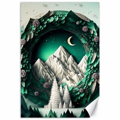 Christmas Wreath Winter Mountains Snow Stars Moon Canvas 12  X 18 