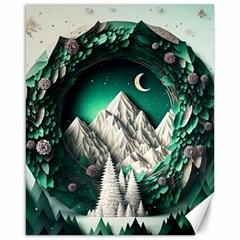 Christmas Wreath Winter Mountains Snow Stars Moon Canvas 16  X 20 