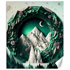 Christmas Wreath Winter Mountains Snow Stars Moon Canvas 20  X 24 