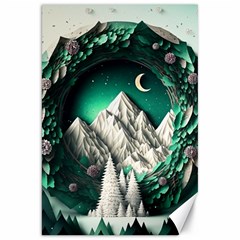 Christmas Wreath Winter Mountains Snow Stars Moon Canvas 20  X 30 