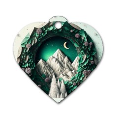 Christmas Wreath Winter Mountains Snow Stars Moon Dog Tag Heart (one Side)