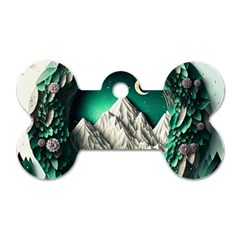 Christmas Wreath Winter Mountains Snow Stars Moon Dog Tag Bone (two Sides)