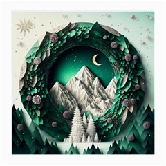 Christmas Wreath Winter Mountains Snow Stars Moon Medium Glasses Cloth