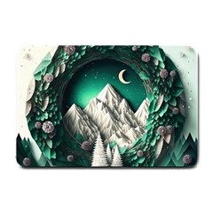 Christmas Wreath Winter Mountains Snow Stars Moon Small Doormat