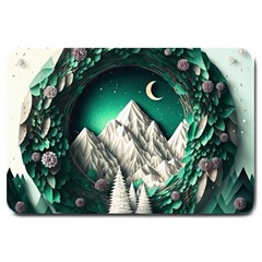 Christmas Wreath Winter Mountains Snow Stars Moon Large Doormat