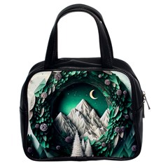 Christmas Wreath Winter Mountains Snow Stars Moon Classic Handbag (two Sides)