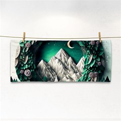 Christmas Wreath Winter Mountains Snow Stars Moon Hand Towel