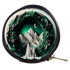 Christmas Wreath Winter Mountains Snow Stars Moon Mini Makeup Bag