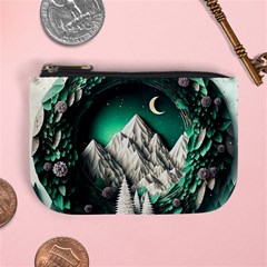 Christmas Wreath Winter Mountains Snow Stars Moon Mini Coin Purse