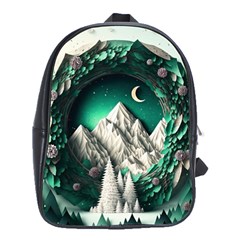 Christmas Wreath Winter Mountains Snow Stars Moon School Bag (large)