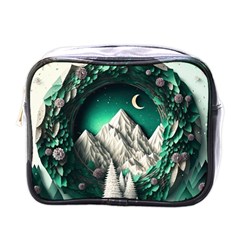 Christmas Wreath Winter Mountains Snow Stars Moon Mini Toiletries Bag (one Side)