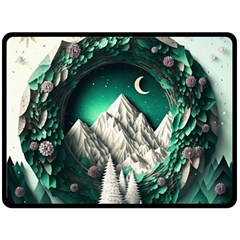 Christmas Wreath Winter Mountains Snow Stars Moon Fleece Blanket (large)