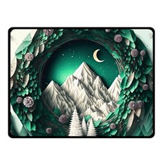 Christmas Wreath Winter Mountains Snow Stars Moon Fleece Blanket (small)