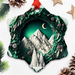 Christmas Wreath Winter Mountains Snow Stars Moon Ornament (snowflake)