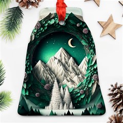 Christmas Wreath Winter Mountains Snow Stars Moon Ornament (bell)