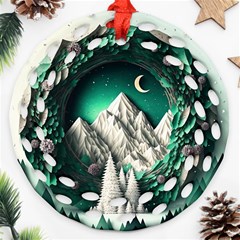 Christmas Wreath Winter Mountains Snow Stars Moon Round Filigree Ornament (two Sides)