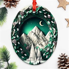 Christmas Wreath Winter Mountains Snow Stars Moon Oval Filigree Ornament (two Sides)