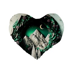 Christmas Wreath Winter Mountains Snow Stars Moon Standard 16  Premium Heart Shape Cushions