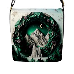 Christmas Wreath Winter Mountains Snow Stars Moon Flap Closure Messenger Bag (l)