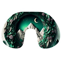 Christmas Wreath Winter Mountains Snow Stars Moon Travel Neck Pillow