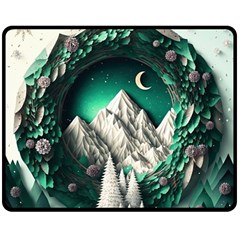 Christmas Wreath Winter Mountains Snow Stars Moon Two Sides Fleece Blanket (medium) by uniart180623