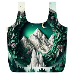 Christmas Wreath Winter Mountains Snow Stars Moon Full Print Recycle Bag (xl)