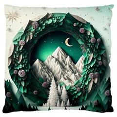 Christmas Wreath Winter Mountains Snow Stars Moon Standard Premium Plush Fleece Cushion Case (one Side)