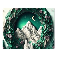 Christmas Wreath Winter Mountains Snow Stars Moon Two Sides Premium Plush Fleece Blanket (large) by uniart180623