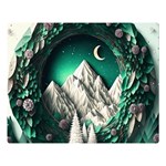 Christmas Wreath Winter Mountains Snow Stars Moon Two Sides Premium Plush Fleece Blanket (Large) Blanket Back