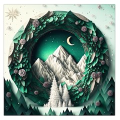 Christmas Wreath Winter Mountains Snow Stars Moon Square Satin Scarf (36  X 36 )