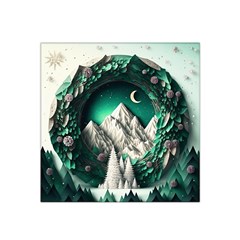 Christmas Wreath Winter Mountains Snow Stars Moon Satin Bandana Scarf 22  X 22 