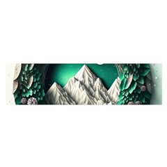 Christmas Wreath Winter Mountains Snow Stars Moon Oblong Satin Scarf (16  X 60 )