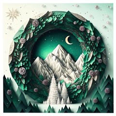 Christmas Wreath Winter Mountains Snow Stars Moon Wooden Puzzle Square