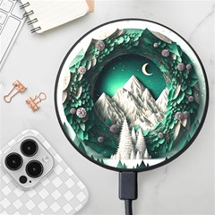 Christmas Wreath Winter Mountains Snow Stars Moon Wireless Fast Charger(black)