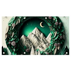 Christmas Wreath Winter Mountains Snow Stars Moon Banner And Sign 7  X 4 