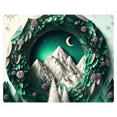 Christmas Wreath Winter Mountains Snow Stars Moon Premium Plush Fleece Blanket (medium)