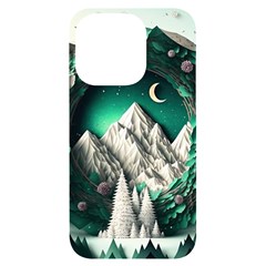 Christmas Wreath Winter Mountains Snow Stars Moon Iphone 14 Pro Black Uv Print Case by uniart180623