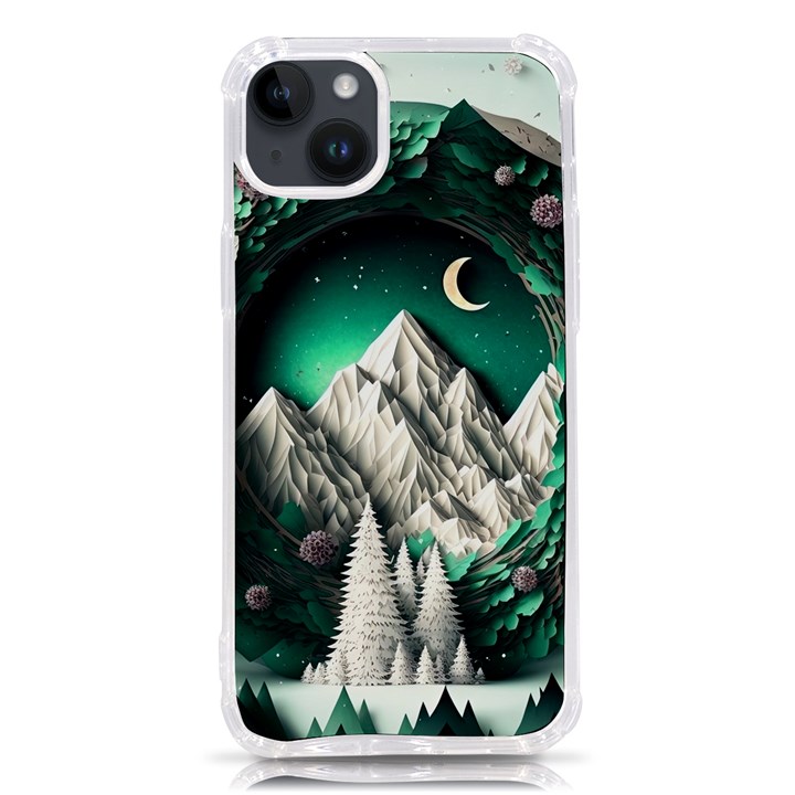 Christmas Wreath Winter Mountains Snow Stars Moon iPhone 14 Plus TPU UV Print Case